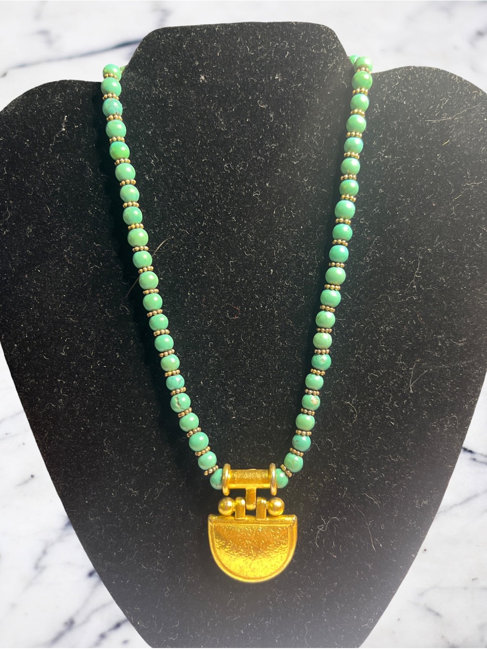 Vtg Gumus T 925 Vermeil Pendant Turquoise Necklace+ Read